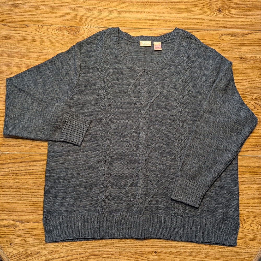 Northcrest Women's Charcoal Gray Cable Knit Crewneck Sweater Like New